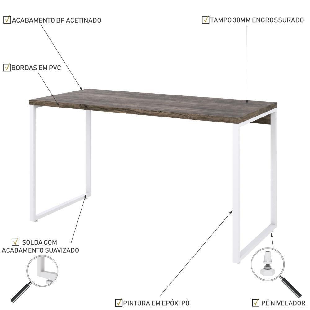 Mesa Kuadra Office 135x60x75cm Carvalho Dark - Est.branca Carvalho Dark - Est.branca - 3