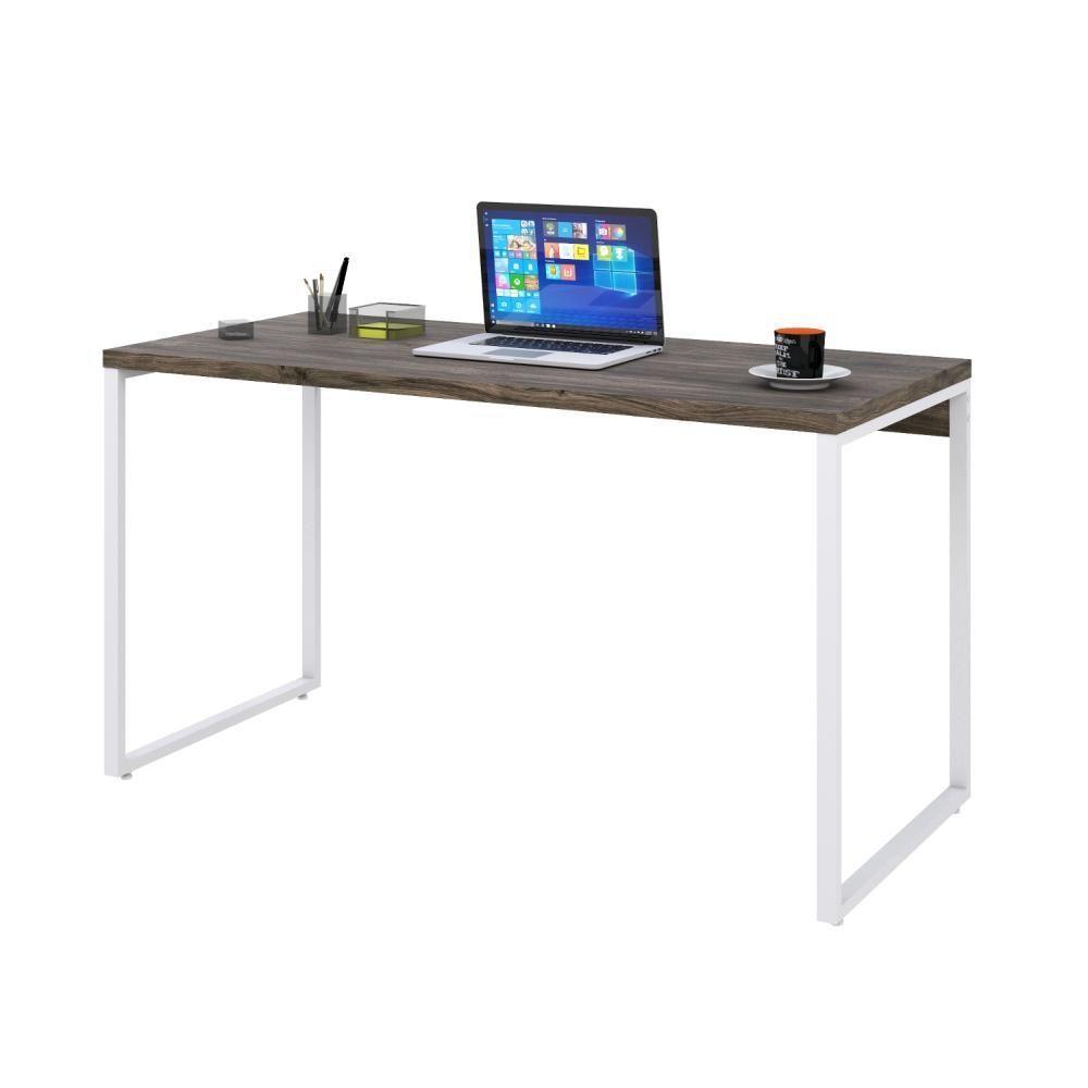 Mesa Kuadra Office 135x60x75cm Carvalho Dark - Est.branca Carvalho Dark - Est.branca - 4