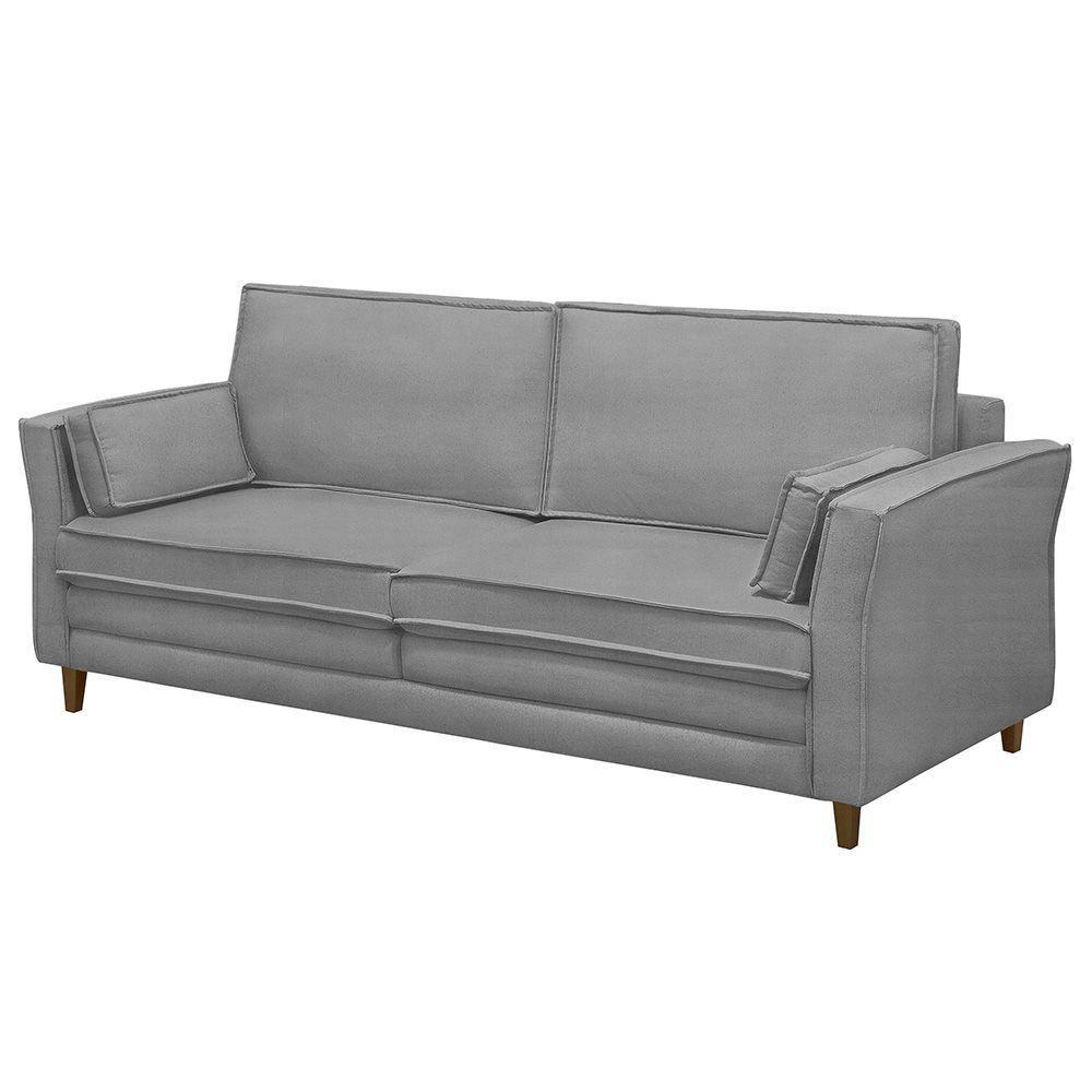 Sofá Living 3 Lugares 180Cm Pés Madeira Efraim F05 Veludo Prata - Mpozenato - 2