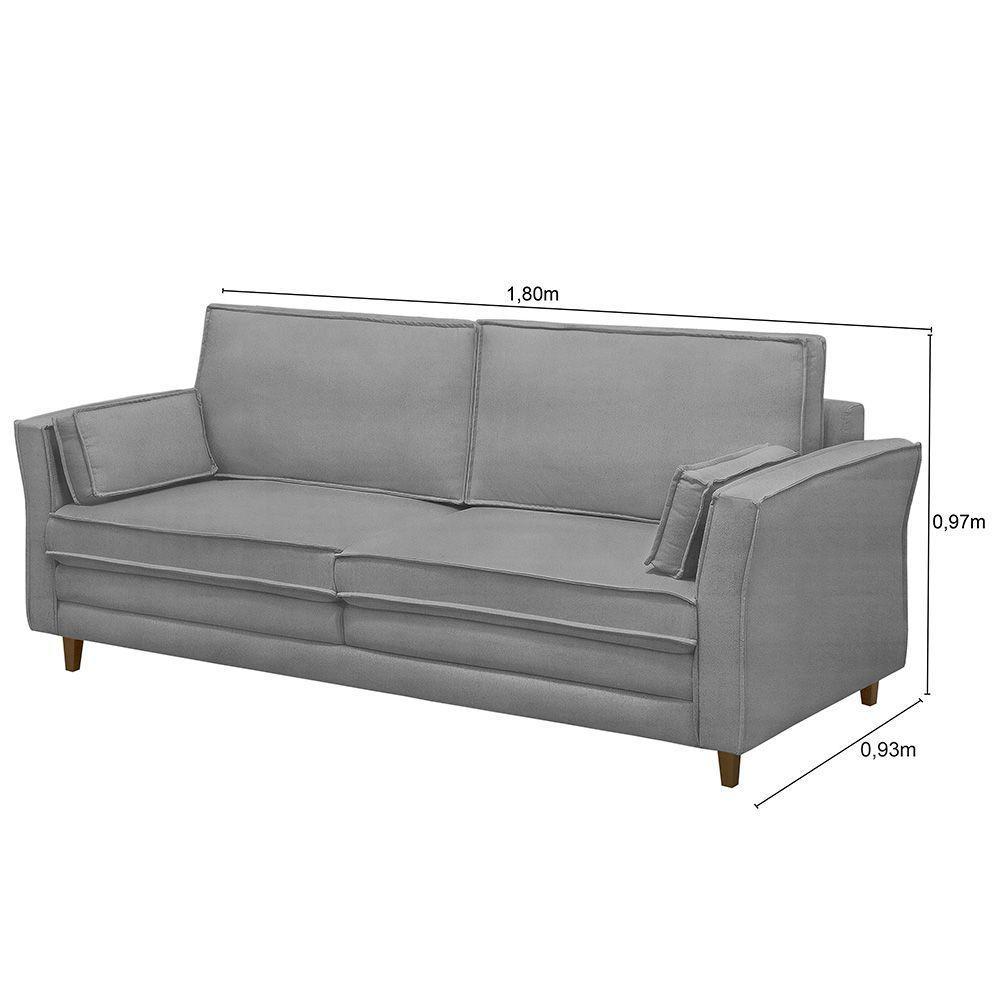 Sofá Living 3 Lugares 180Cm Pés Madeira Efraim F05 Veludo Prata - Mpozenato - 3