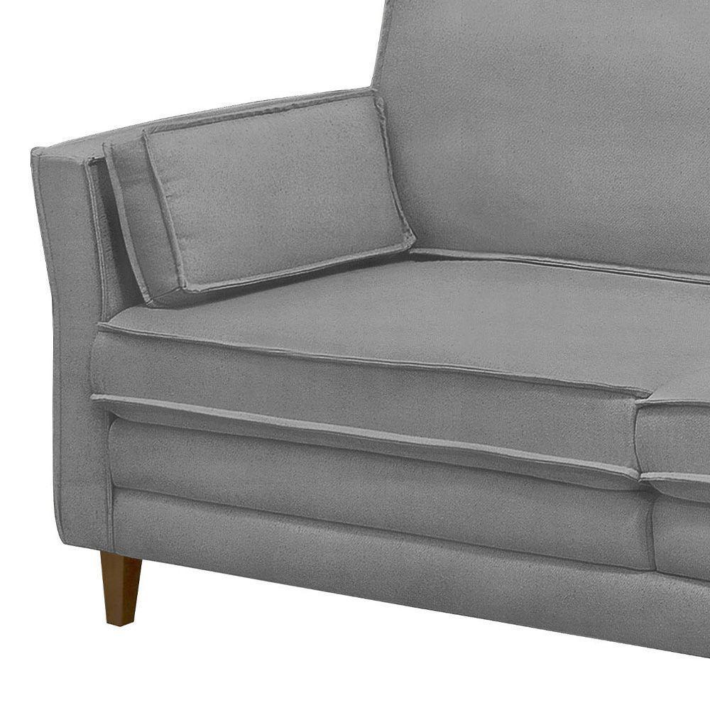 Sofá Living 3 Lugares 180Cm Pés Madeira Efraim F05 Veludo Prata - Mpozenato - 7