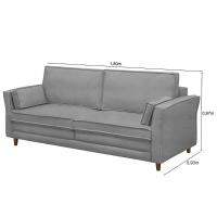 Sofá Living 3 Lugares 180Cm Pés Madeira Efraim F05 Veludo Prata - Mpozenato - 3