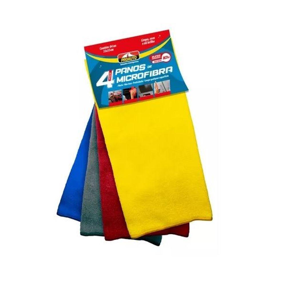 Kit Com 4 Flanela Pano Microfibra 35x35cm Proauto - 1