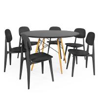 Conjunto Mesa De Jantar Redonda Eiffel Preta 100cm Com 6 Cadeiras Itália - Preto - 1