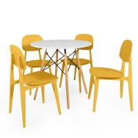 Conjunto Mesa De Jantar Redonda Eiffel Branca 80cm Com 4 Cadeiras Itália - Amarelo - 1