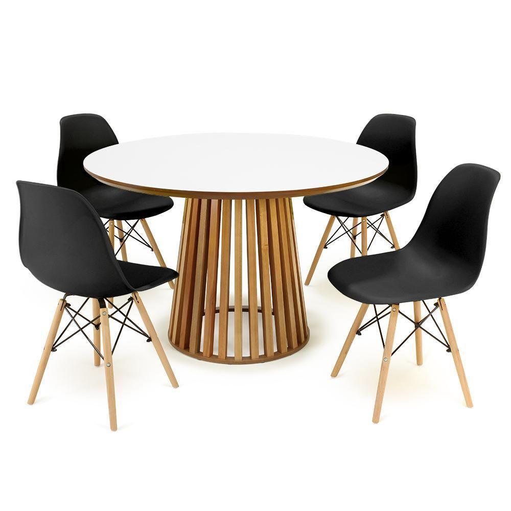 Conjunto Mesa De Jantar Redonda Luana Amadeirada Branca 120cm Com 4 Cadeiras Eames Eiffel - Preto - 1