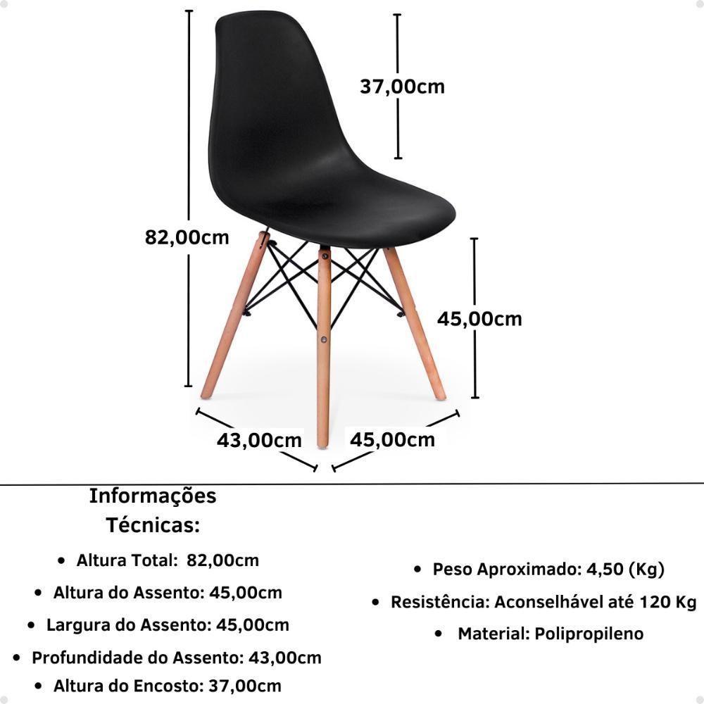 Conjunto Mesa De Jantar Redonda Luana Amadeirada Branca 120cm Com 4 Cadeiras Eames Eiffel - Preto - 6