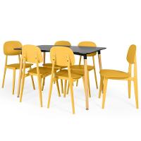 Conjunto Mesa De Jantar Retangular Eiffel Preta 120x80cm Com 6 Cadeiras Itália - Amarelo - 1