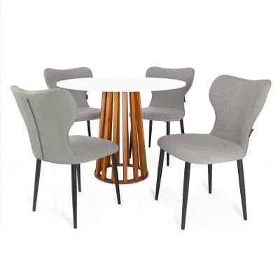 Conjunto Mesa De Jantar Redonda Talia Amadeirada Branca 100cm Com 4 Cadeiras Estofadas Jacobsen - Cinza