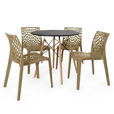 Conjunto Mesa De Jantar Redonda Eiffel Preta 80cm Com 4 Cadeiras Gruvyer - Nude
