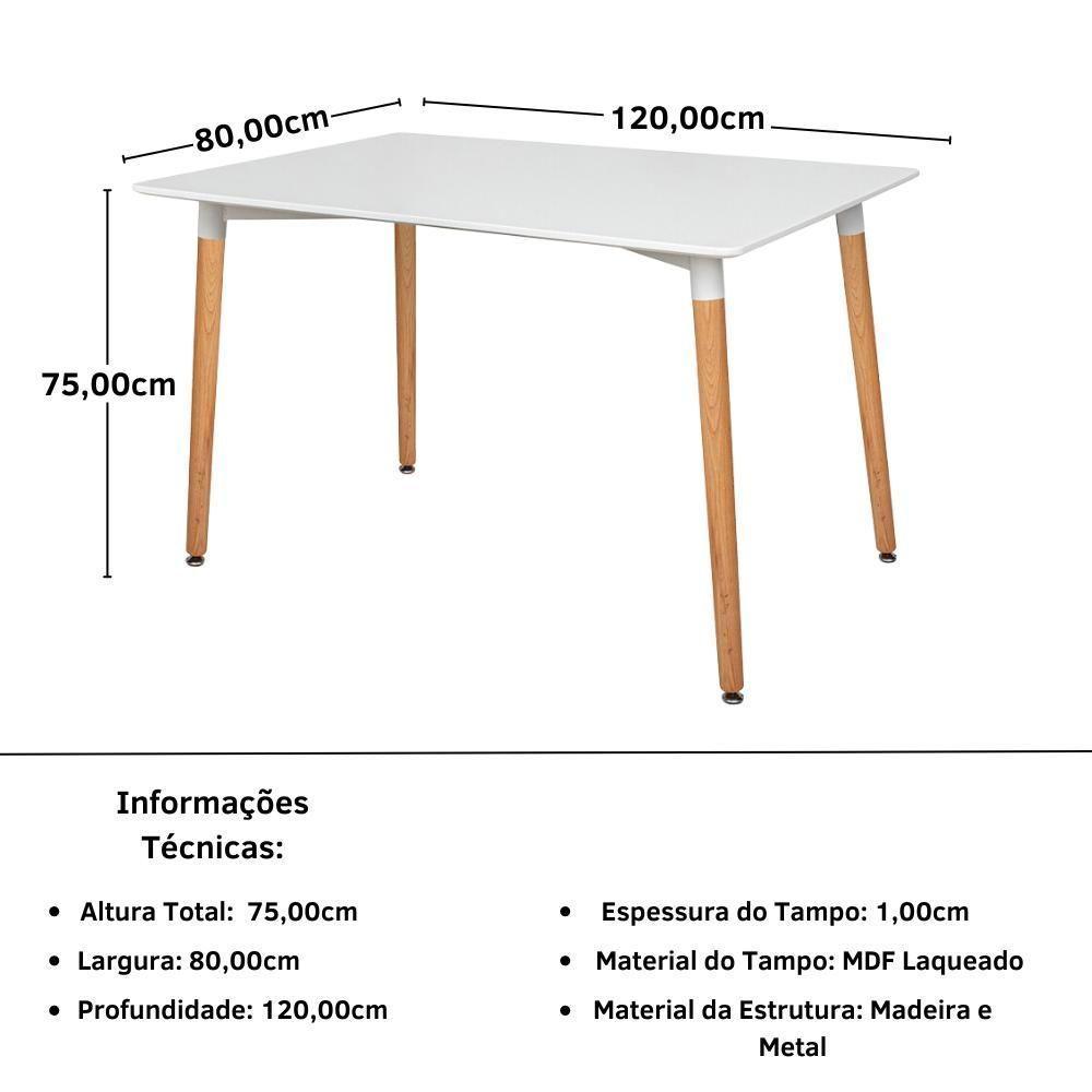 Conjunto Mesa De Jantar Retangular Eiffel Branca 120x80cm Com 6 Cadeiras Itália - Amarelo - 5