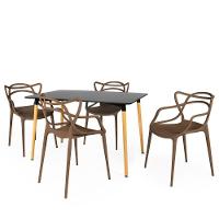 Conjunto Mesa De Jantar Retangular Eiffel Preta 120x80cm Com 4 Cadeiras Allegra - Marrom - 1