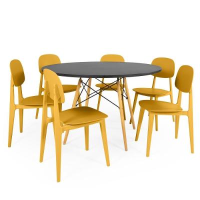 Conjunto Mesa De Jantar Redonda Eiffel Preta 120cm Com 6 Cadeiras Itália - Amarelo