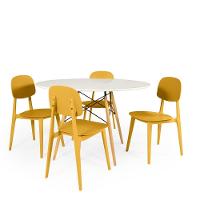 Conjunto Mesa De Jantar Redonda Eiffel Branca 120cm Com 4 Cadeiras Itália - Amarelo - 1
