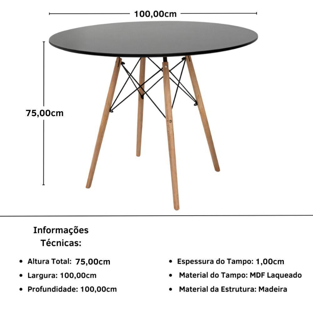 Conjunto Mesa De Jantar Redonda Eiffel Preta 100cm Com 6 Cadeiras Itália - Amarelo - 8
