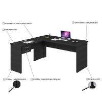 Mesa Para Escritório Em L 1,60x1,60m Tampo E Pés 30mm C-gav. Preto ônix