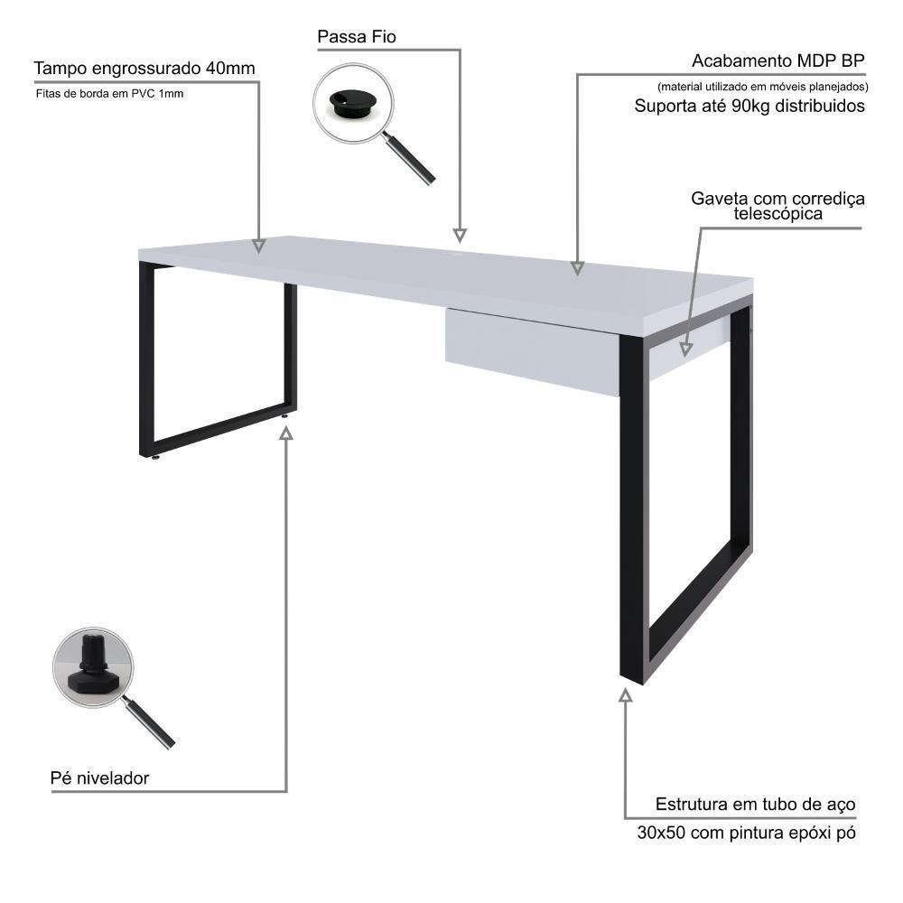 Mesa Presidente C-01 Gav. 190x70x75cm Yon Branco Tx-est.preta Branco Tx-est.preta - 3