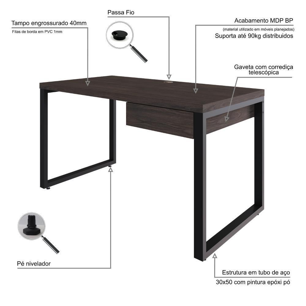 Mesa Operacional C-01gav. 135x70x75cm Yon Terracota-est.preta Terracota-est.preta - 3