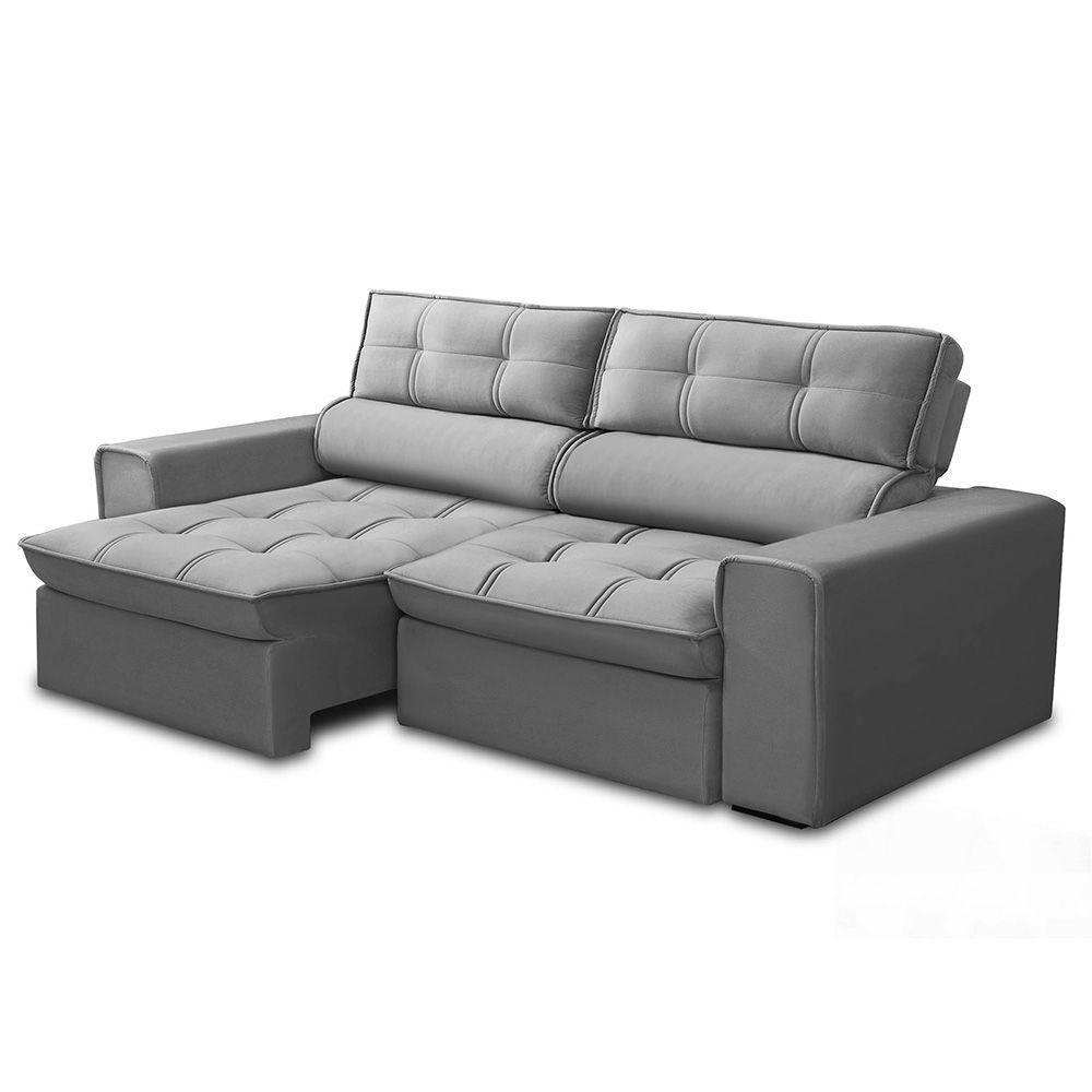 Sofá Retrátil Reclinável 3 Lugares 240Cm Blanches F05 Veludo Prata - 1