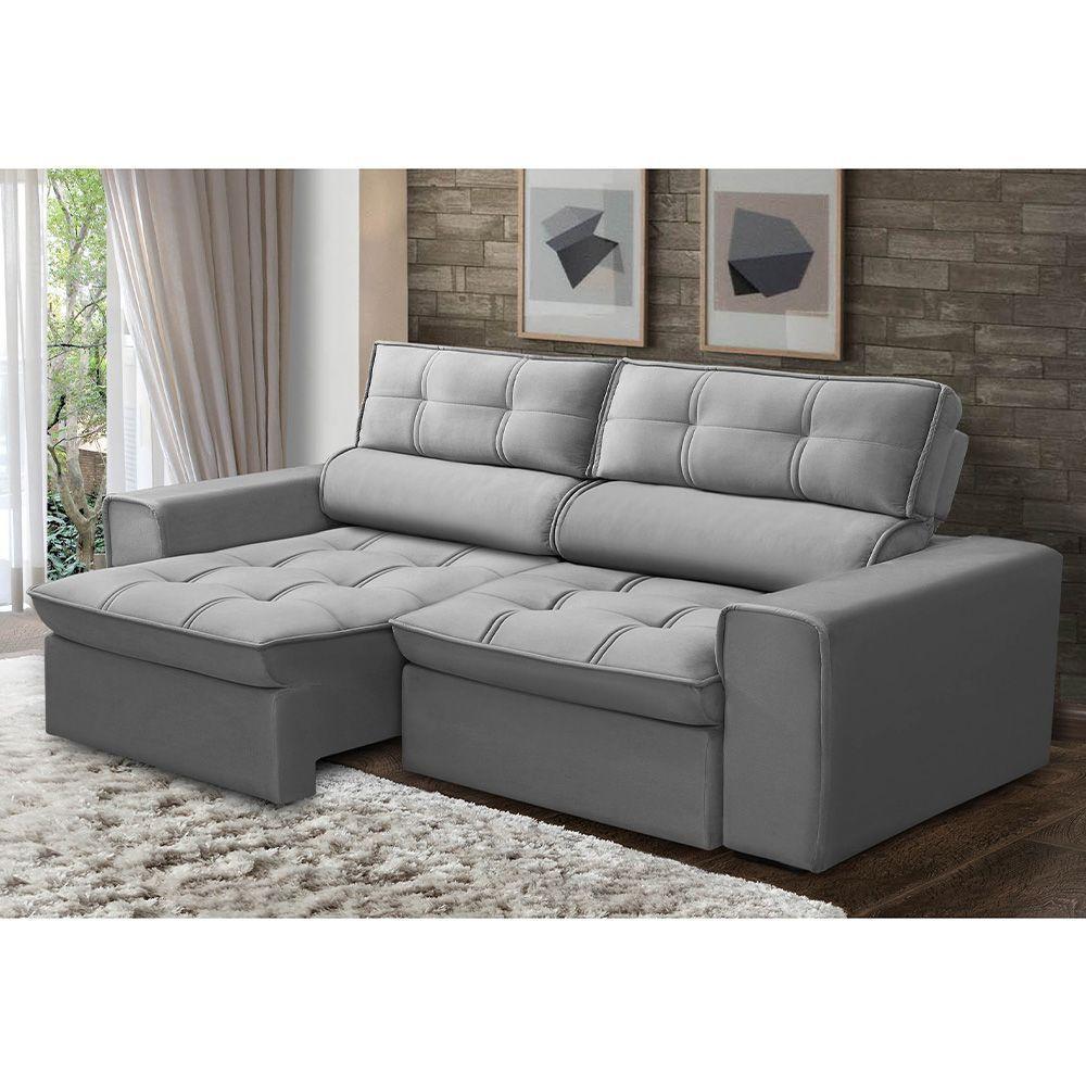 Sofá Retrátil Reclinável 3 Lugares 240Cm Blanches F05 Veludo Prata - 7