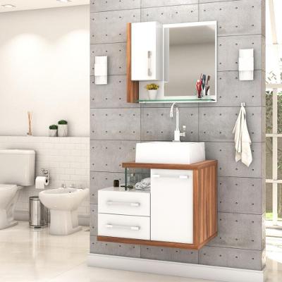 Gabinete Para Banheiro C-cuba Q355 E Espelheira Legno 650 Branco Chess C-nogal
