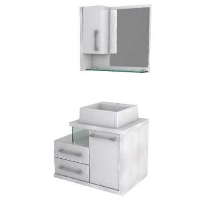 Gabinete Para Banheiro C-cuba Q355 E Espelheira Legno 650 Branco Chess C-branco Chess