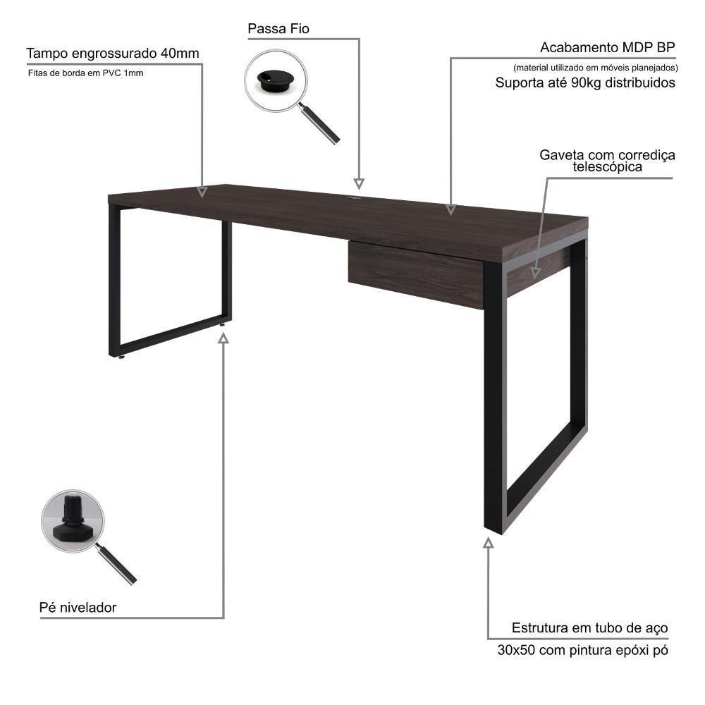 Mesa Presidente C-01 Gav. 190x70x75cm Yon Terracota-est.preta Terracota-est.preta - 3