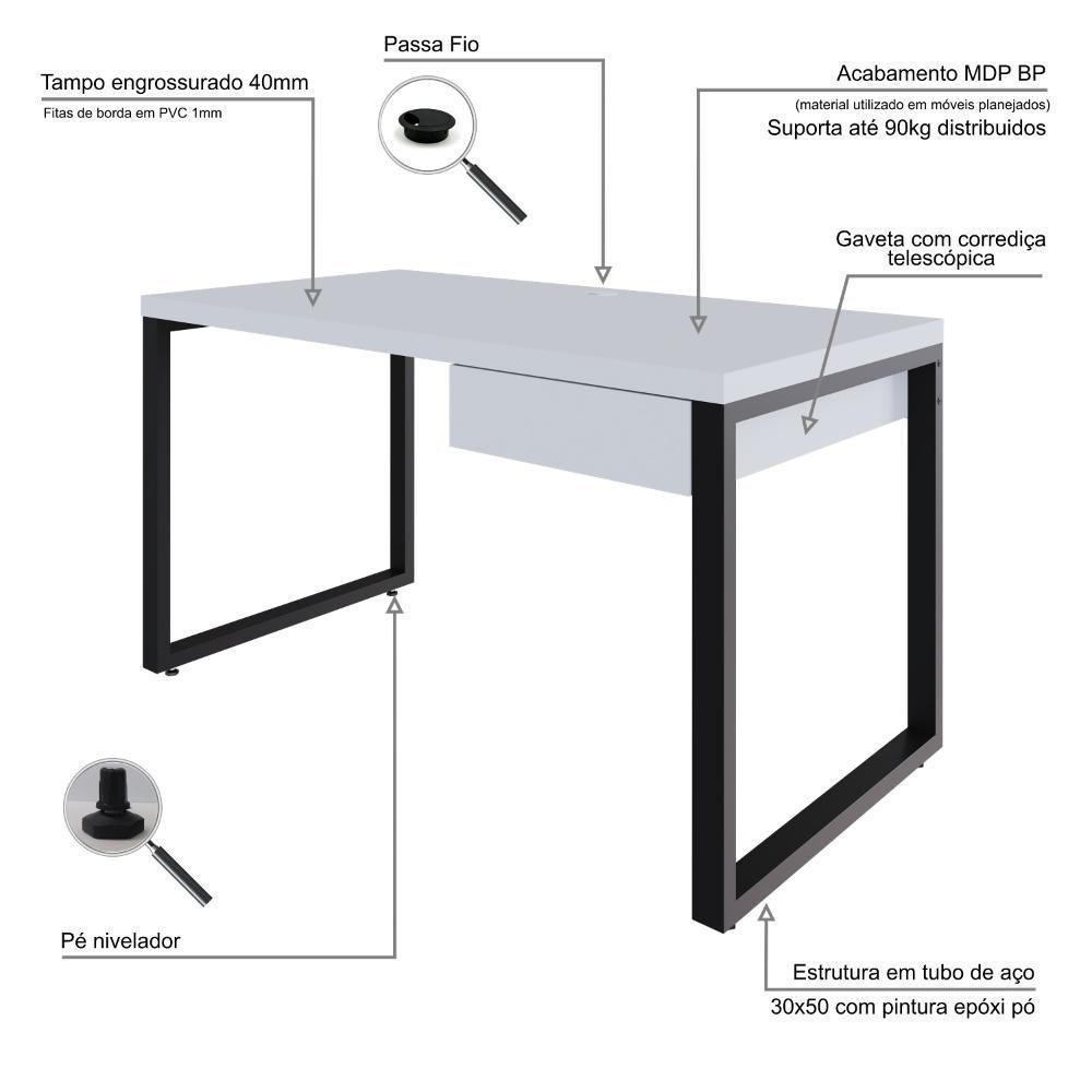 Mesa Operacional C-01gav. 135x70x75cm Yon Branco Tx-est.preta Branco Tx-est.preta - 3