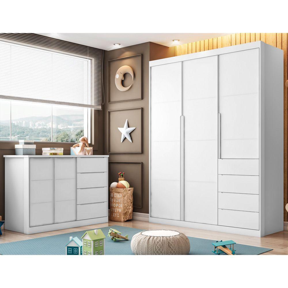Guarda Roupa Infantil 3 Portas 4 Gavetas Lua P04 Branco - Mpozenato - 5