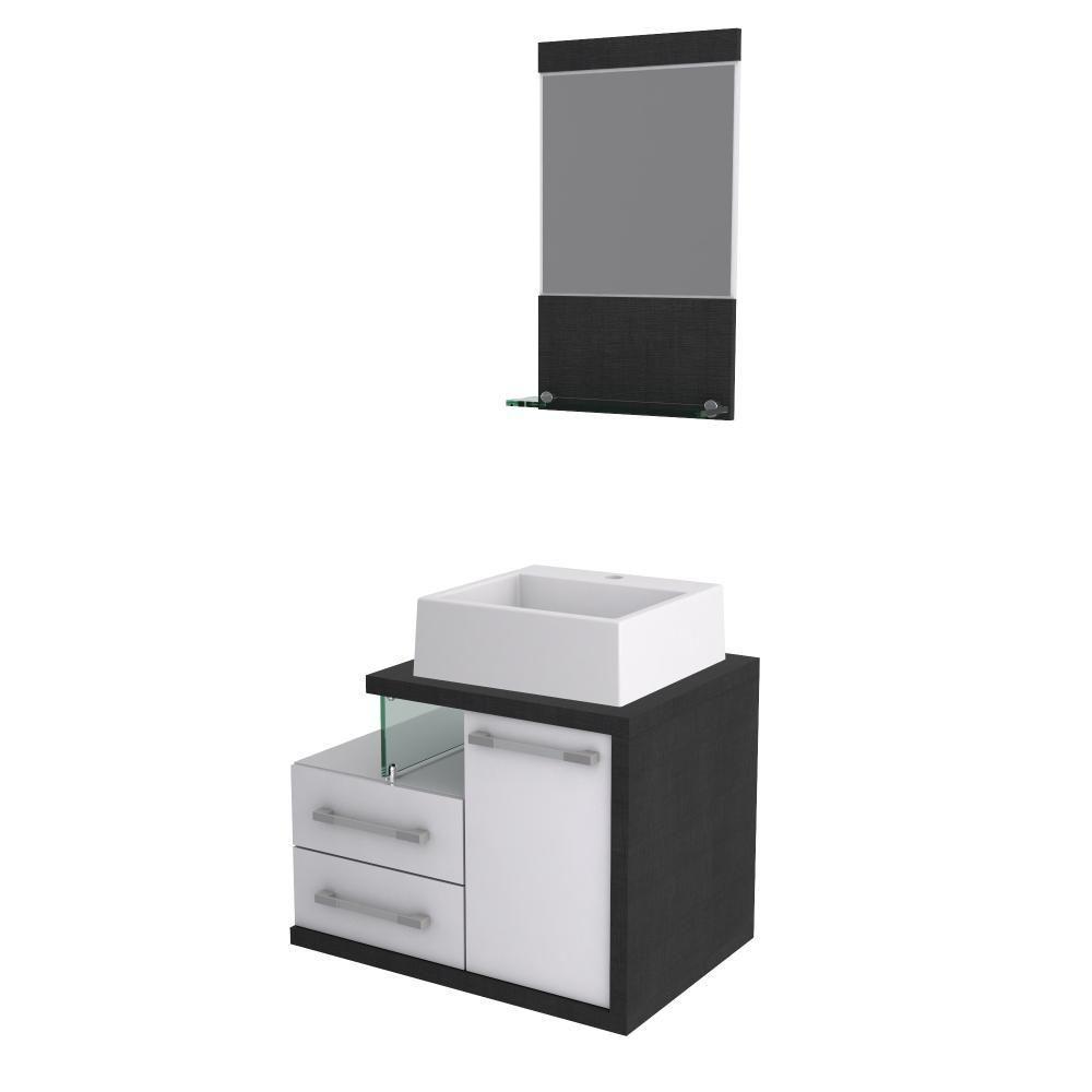 Gabinete Para Banheiro C-cuba Q355 E Espelheira Legno 651 Branco Chess C-preto ônix - 3