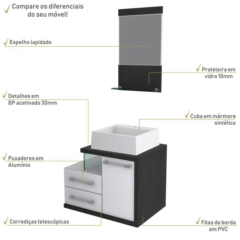 Gabinete Para Banheiro C-cuba Q355 E Espelheira Legno 651 Branco Chess C-preto ônix - 5