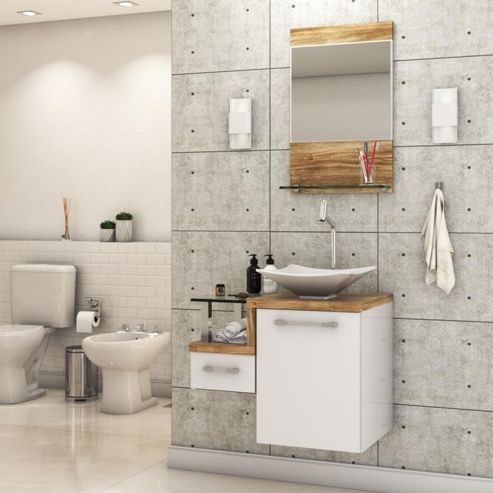 Gabinete Para Banheiro C-cuba L34 E Espelheira Legno 631 Branco Chess C-carvalho - 1