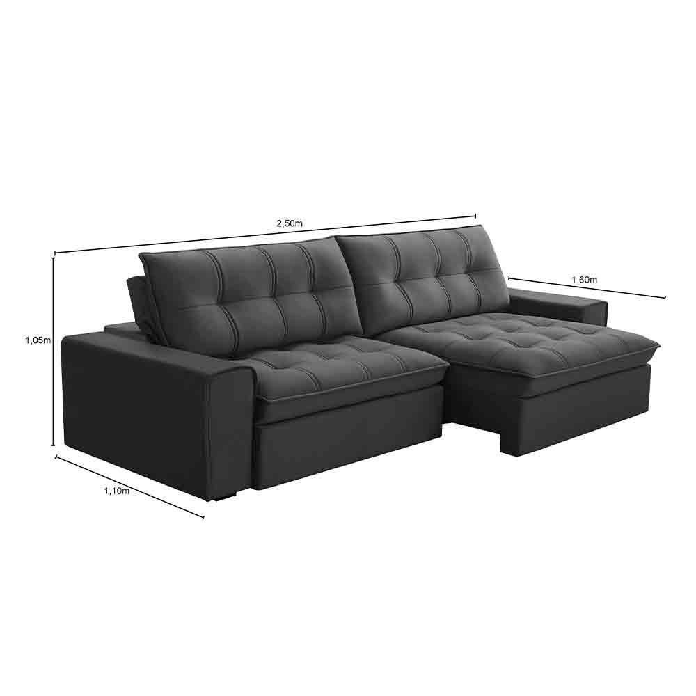 Sofá Retrátil Reclinável 3 Lugares 250Cm Argon F05 Veludo Grafite - 2