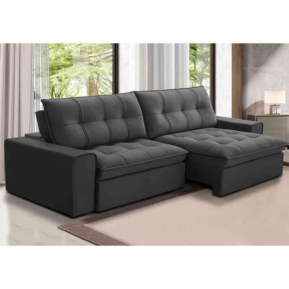Sofá Retrátil Reclinável 3 Lugares 250Cm Argon F05 Veludo Grafite - 7