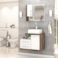 Gabinete Para Banheiro C-cuba Q355 E Espelheira Legno 650 Branco Chess C-carvalho Dark - 1