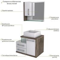 Gabinete Para Banheiro C-cuba Q355 E Espelheira Legno 650 Branco Chess C-carvalho Dark - 5