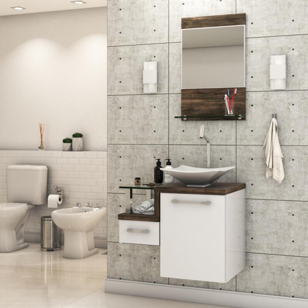 Gabinete Para Banheiro C-cuba L34 E Espelheira Legno 631 Branco Chess C-carvalho Dark - 1