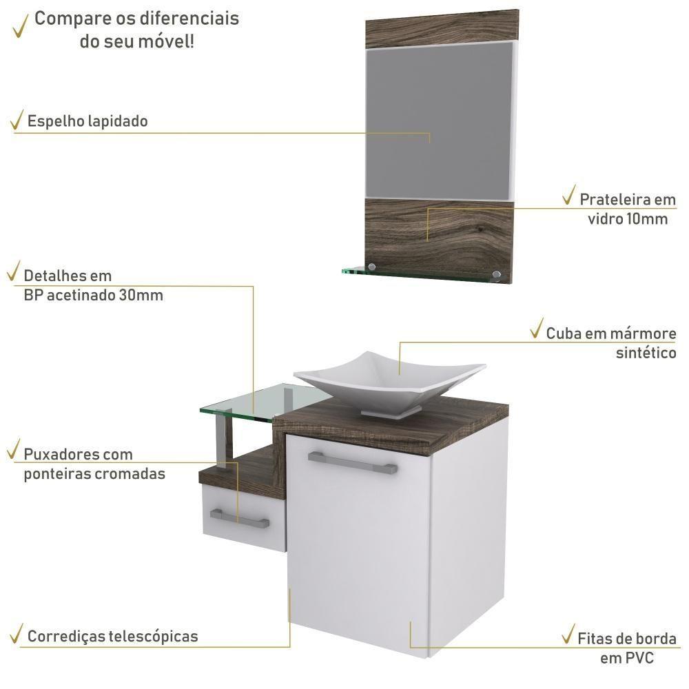 Gabinete Para Banheiro C-cuba L34 E Espelheira Legno 631 Branco Chess C-carvalho Dark - 5