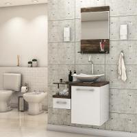 Gabinete Para Banheiro C-cuba L34 E Espelheira Legno 631 Branco Chess C-carvalho Dark - 1