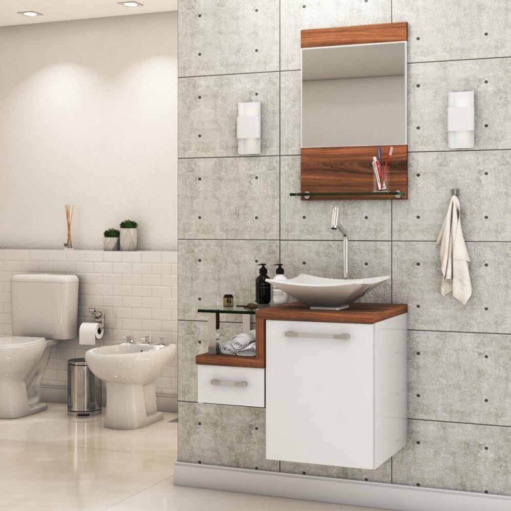 Gabinete Para Banheiro C-cuba L34 E Espelheira Legno 631 Branco Chess C-nogal - 1