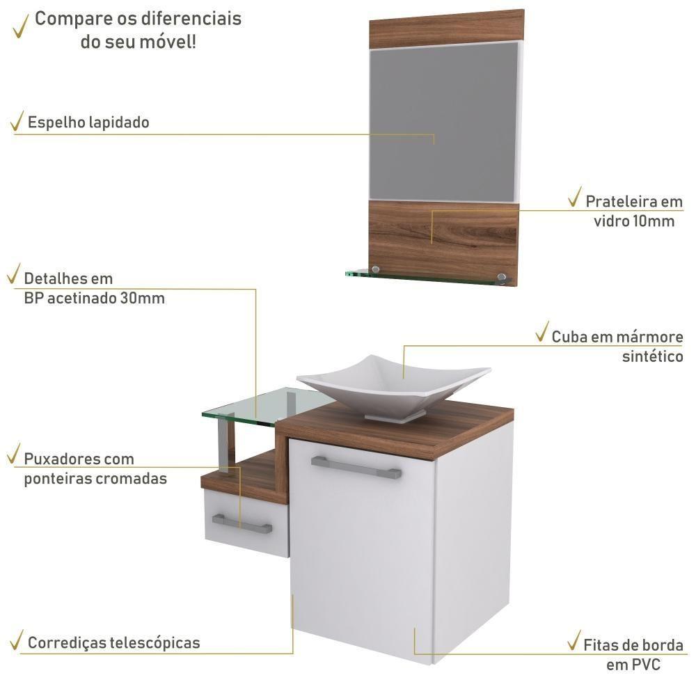 Gabinete Para Banheiro C-cuba L34 E Espelheira Legno 631 Branco Chess C-nogal - 5