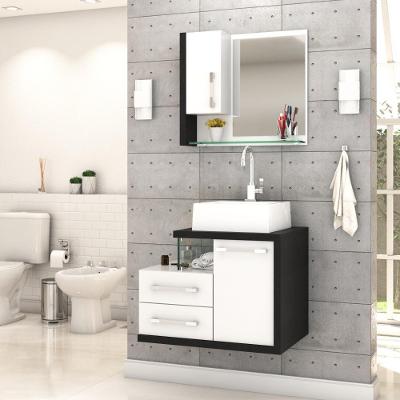 Gabinete Para Banheiro C-cuba Q355 E Espelheira Legno 650 Branco Chess C-preto ônix