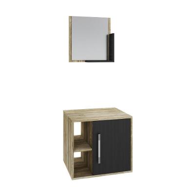Conjunto Balcão E Espelheira Soft 500 Perffect Acetinado Carvalho C-preto ônix