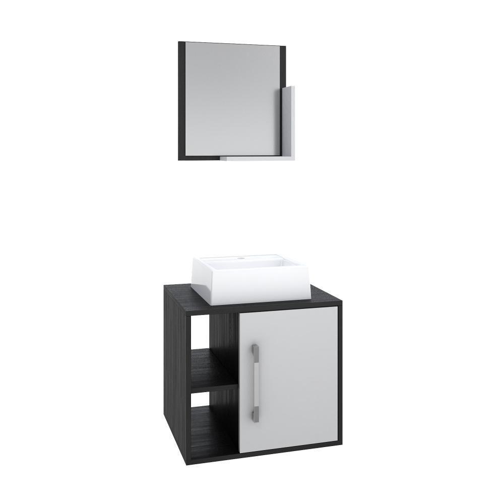 Conjunto Balcão C-cuba Q32 E Espelheira Soft 500 Preto ônix Preto ônix C-branco Chess - 1