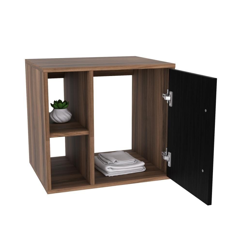 Conjunto Balcão C-cuba Q32 E Espelheira Soft 500 Nogal C-branco Chess Nogal C-preto ônix - 5