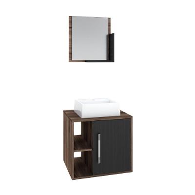 Conjunto Balcão C-cuba Q32 E Espelheira Soft 500 Nogal C-branco Chess Nogal C-preto ônix