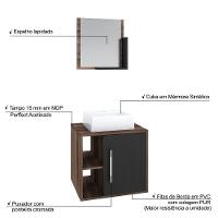 Conjunto Balcão C-cuba Q32 E Espelheira Soft 500 Nogal C-branco Chess Nogal C-preto ônix