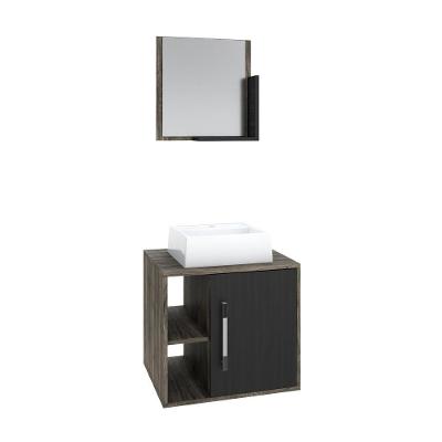 Conjunto Balcão C-cuba Q32 E Espelheira Soft 500 Carvalho Dark C-branco Chess Carvalho Dark C-preto ônix