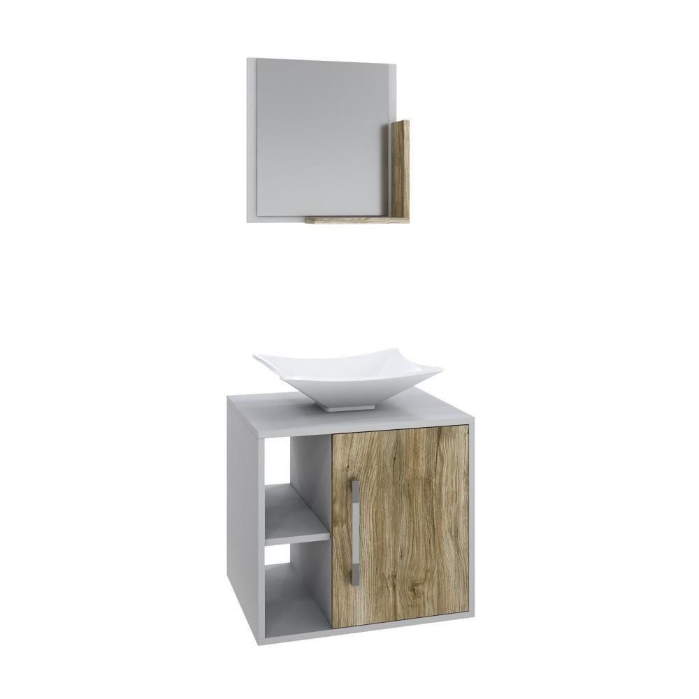 Conjunto Balcão C-cuba L38 E Espelheira Soft 500 Branco Chess Branco Chess C-carvalho - 1