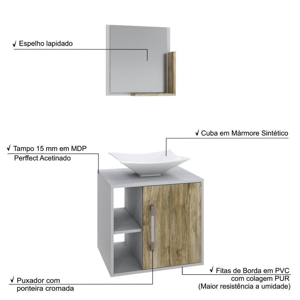 Conjunto Balcão C-cuba L38 E Espelheira Soft 500 Branco Chess Branco Chess C-carvalho - 4